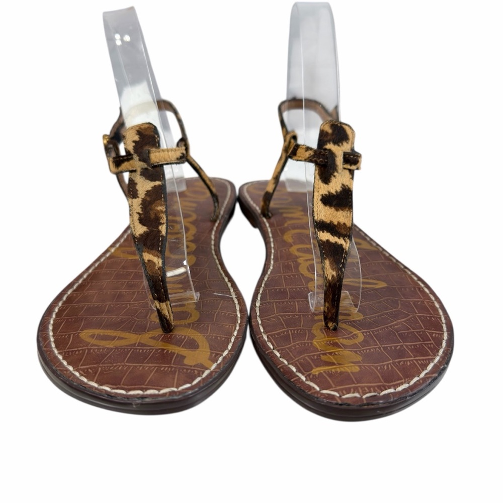 Sam Edelman Gigi Thong Flat Sandals in Leopard Brahma Hair Leather Size 8M - Picture 8 of 16